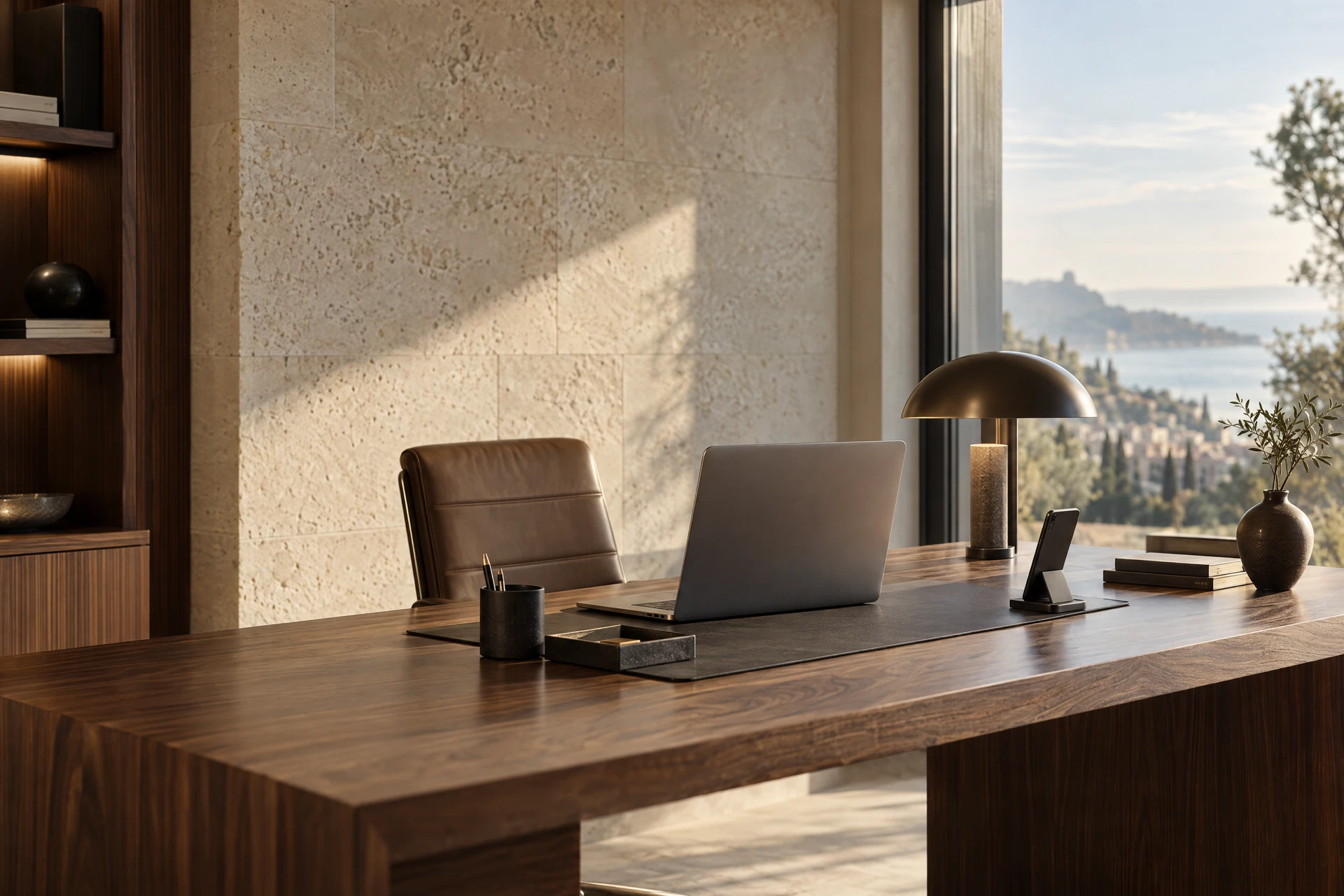 Espace de travail minimaliste baigné de lumière